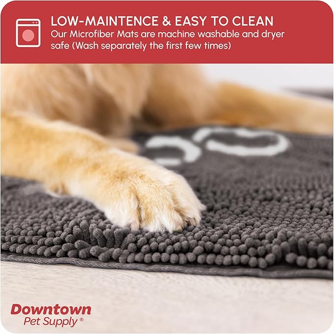 My Doggy Place Microfiber Dog Mat for Muddy Paws, 31" x 20" Ash With Paw Print - Absorbent Quick-Drying Paw Cleaning, Washer and Dryer Safe - Non-Slip Rubber Backed Pet Mat, Medium