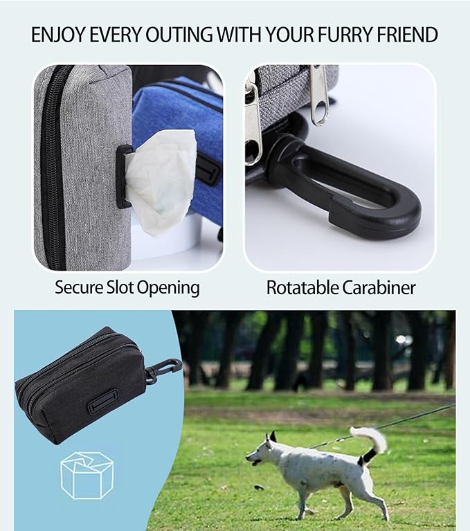Dog Poop Bag Holder, Poop Bag Holder and Dog Treat Pouch with 2 Zipper Pockets, Large-Capacity Poop Bag Holders for Leashes, Wear-Resistant Fabric, Good Ideal for Walking Dogs