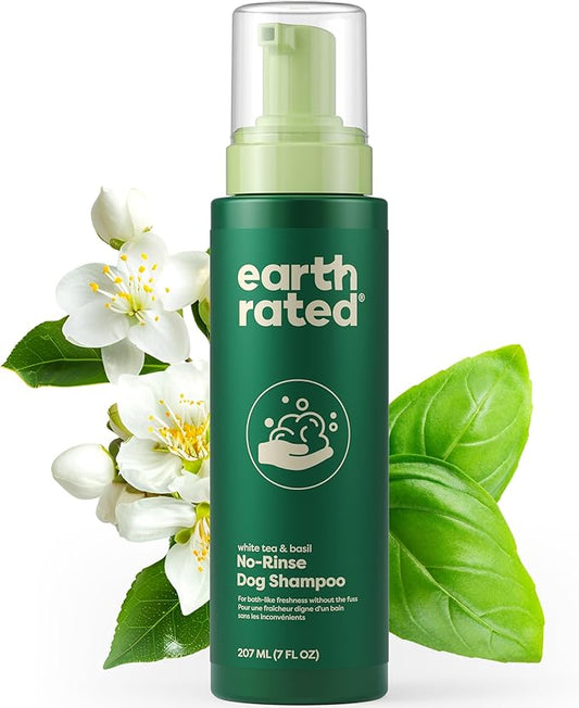Earth Rated Waterless Dog Shampoo & Conditioner, Convenient No-Rinse Wash for Cleaning, Conditioning & Detangling, for All Coat Types, Refreshing White Tea and Basil Scent, 7 oz