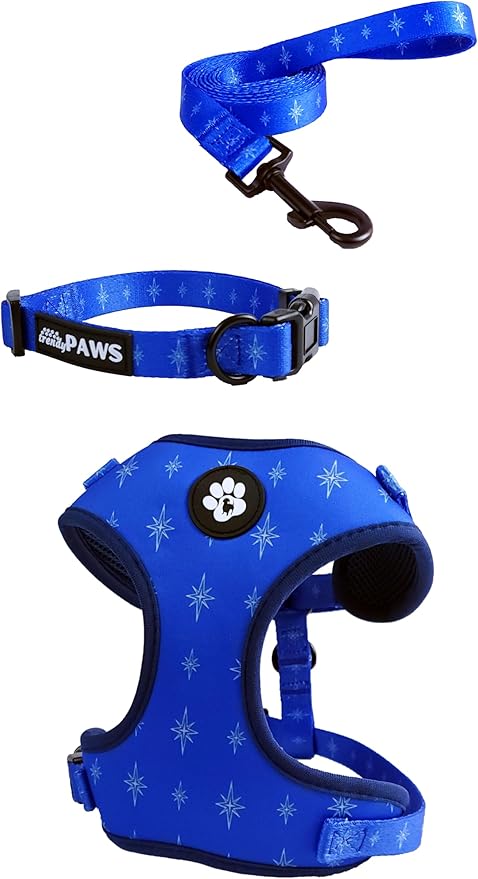 TrendyPaws Dog Harness, Collar and Leash Set, Breathable Mesh, S/M/L Sizes (Cobalt, Large)