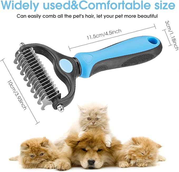 XLCL pet Pet Grooming Tool - 2 Sided Undercoat Rake for Cats and Dogs - Safe Dematting Comb for Easy Mats & Tangles Removing - No More Nasty Shedding and Flying Hair blue