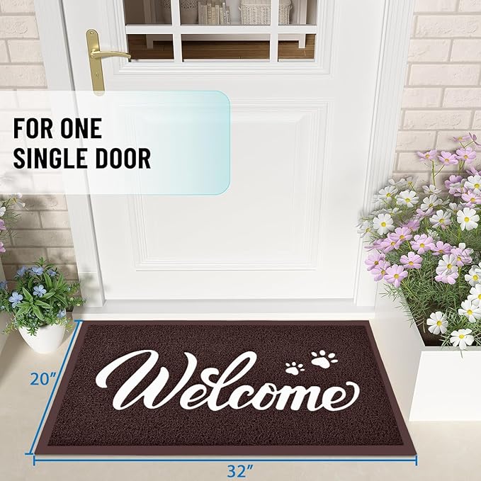 T.HENV Welcome Mat Outdoor, 32x20 Waterproof All-Season Front Door Mat Outside Entrance, All-Weather Quick Drying, Low Profile Doormat Indoor, Patio Porch Entryway Mat, Brown-White