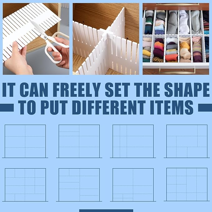 Blosssound 15pcs 5.12x 15 Tall Drawer Divider Adjustable Drawer Organizer DIY Ultra Deep Storage Organizer Separator with Fixed Buckle for Underwear Socks Dormitory Office Kitchen Bedroom(White)