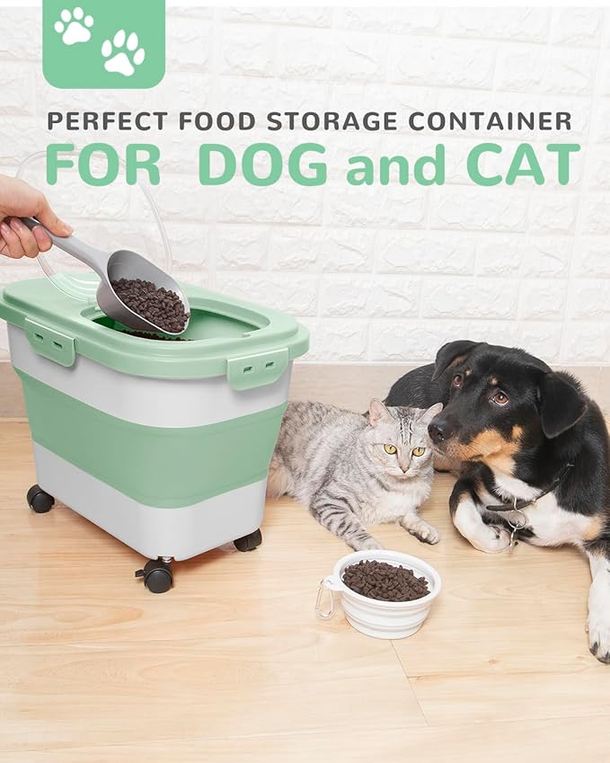 DDMOMMY 20-23 Lbs Dog Food Storage Container - Collapsible Dog Food Container with Attachable Casters and Scoop,Small Container,Pet Food Storage Containers to Keep Dry Food Fresh,Easy to Move