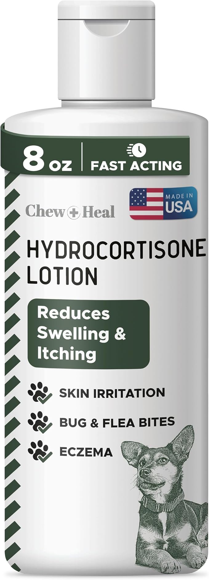 Chew + Heal Labs Hydrocortisone Lotion for Dogs - 8 oz Anti Itch Cream for Irritated Skin, Flea Bites, Itching, and More - Made in The USA