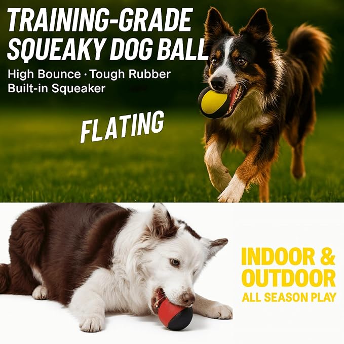 Squeaky Dog Ball for Aggressive Chewers – Durable Rubber Training Ball for Outdoor Fetch & Recall, High Bounce Interactive Dog Toy for Medium & Large Dogs, with Floating Water Feature for Pool & Beach