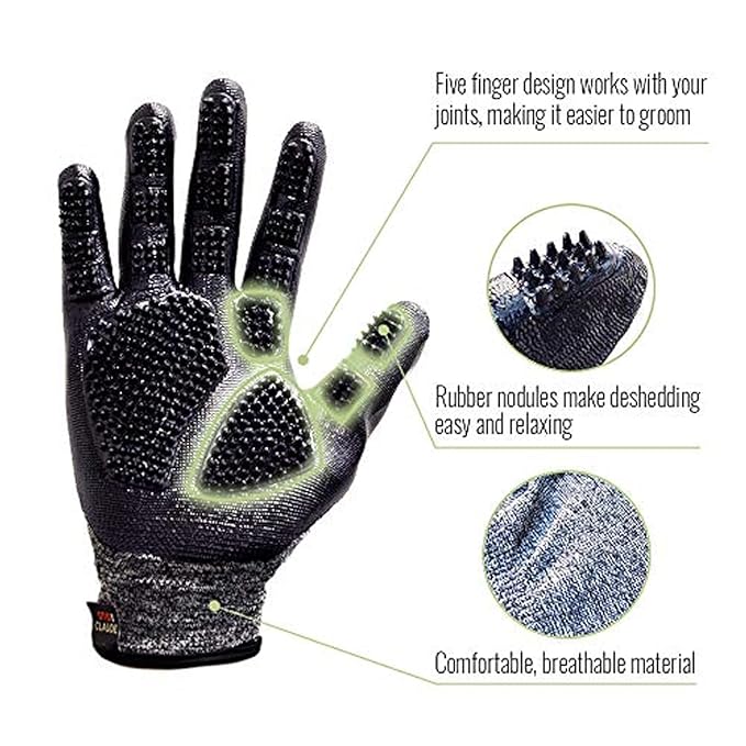 Pet Grooming Gloves for Dogs and Cats Deshedding Brush and Bathing Mitt with Soft Rubber Tips Gentle Massage Tool Removes Loose Hair Dirt and Dander Reduces Shedding Easy to Clean (2 Pack)