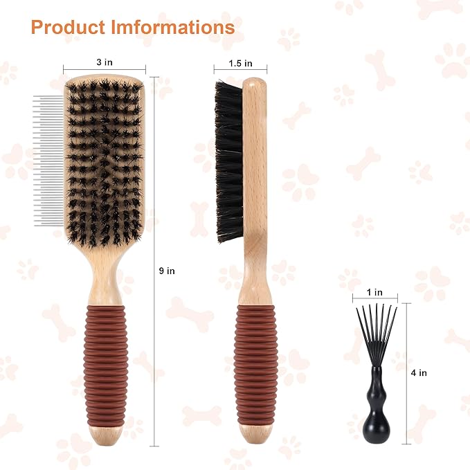 GROOMAGE 2 in 1 Pin and Boar Bristle Brush for Dogs & Cats, Shedding Grooming Dog Brush for Short Haired Dogs, Cats, Pets with Beech Wood Rubber Handle