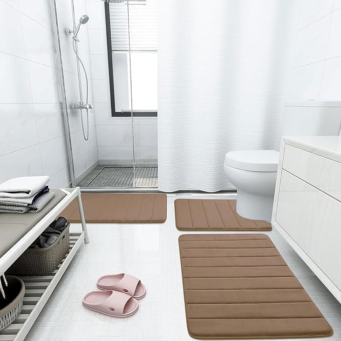 Buganda Memory Foam Bath Mat, 47" x 24", Ultra Soft and Non-Slip Bathroom Rugs, Water Absorbent and Machine Washable Bath Rug Runner for Bathroom, Shower, and Tub, Mocha