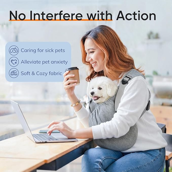 Supet Dog Sling Carrier, Hands Free Adjustable Puppy Pouch Carrier, Soft Wearable Pet Front Bag for Dachshund & Teacup Dogs, Anti-Anxiety Chest Carrier with Back Pain Relief (Grey, Plus)
