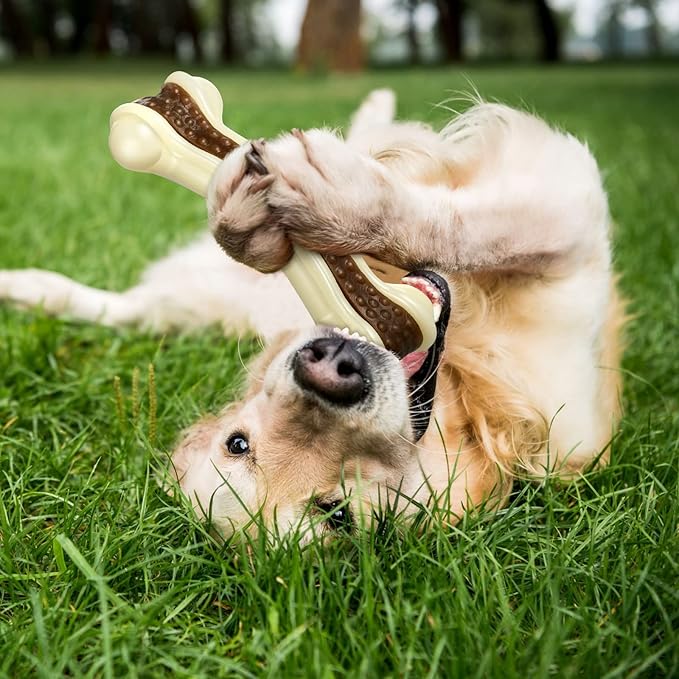 Sosation 6 Pcs Dog Toys for Aggressive Chewers Christmas Nylon Beef Flavor Bones Tough Puppy Teething Toys Puppy Chew Bones for Large Medium Small Breed Dogs Puppies(Large)