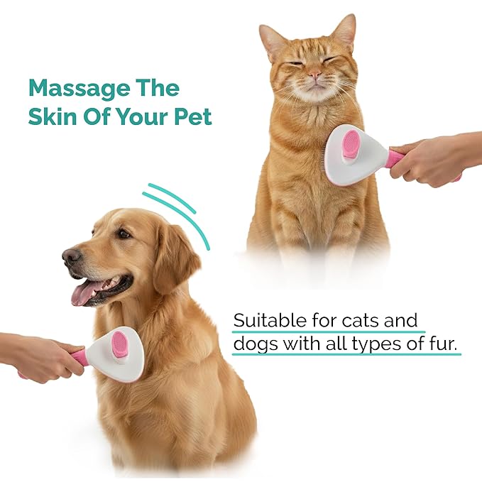 PETS-LAMB Self-Cleaning Dog and Cat Grooming Brush, Suitable for Long or Short Hair, Loose Hair Removal Brush, Easy to Remove, Pet Massage Tool. (Pink)