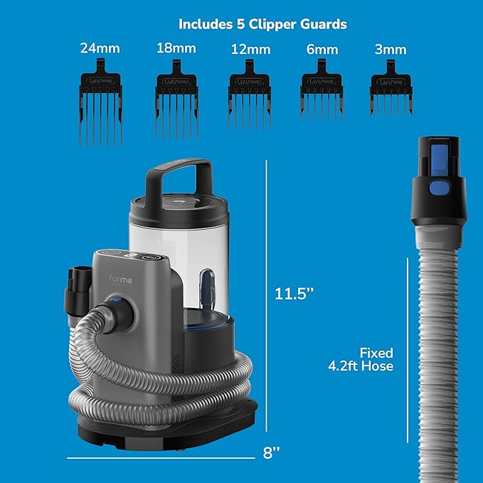 FurMe Professional Pet Grooming Vacuum Kit - Cat & Dog Grooming Kit for Easy Pet Care at Home, Quiet & Safe Dog Hair Remover Machine with Brush, Clipper, Shedding & Cleaner Tools & 2L Canister