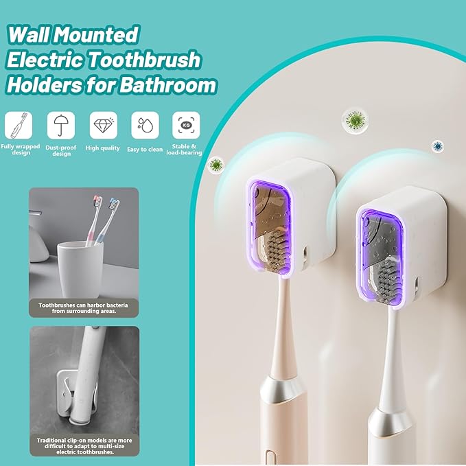 4 Pack Toothbrush Holders for Bathroom, Self Adhesive Wall Mounted Toothbrush Holder with Cover, Single Toothbrush Dispenser Storage Organizer for Family, Travel, Waterproof and Dustproof (Grey)