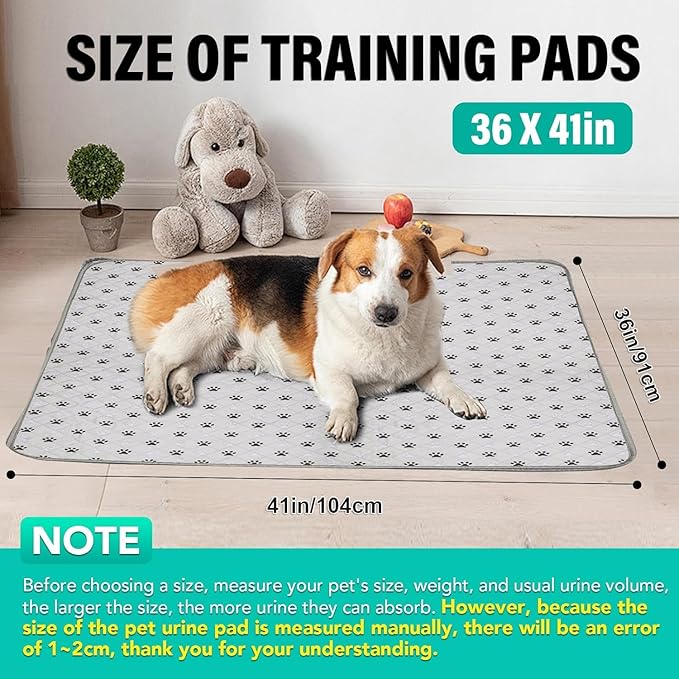 FUWERY Washable Pee Pads for Dogs ,36"X41", Thick Heavy Absorbency Reusable, Prevent Leakage, Non-Slip Pee Pads for Puppy Playpen,Potty Training, Grey, 2 Packs