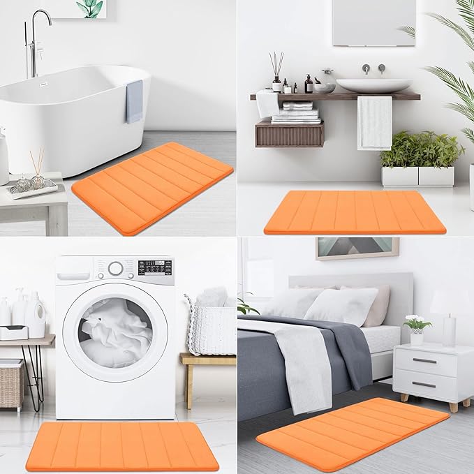Buganda Memory Foam Bath Mat, 47" x 17", Ultra Soft and Non-Slip Bathroom Rugs, Water Absorbent and Machine Washable Bath Rug Runner for Bathroom, Shower, and Tub, Orange