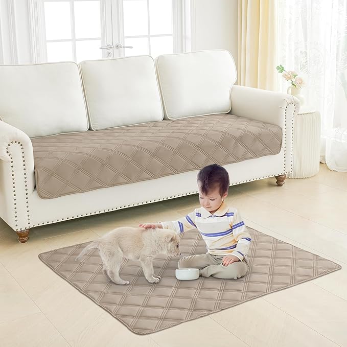 Smiry Waterproof Dog Bed Cover Blanket 40x70, Soft Reversible Pet Blanket, Washable Leakproof Cats Dogs Couch Cover for Sofa, Couch, Furniture, Lattice, Taupe/Beige
