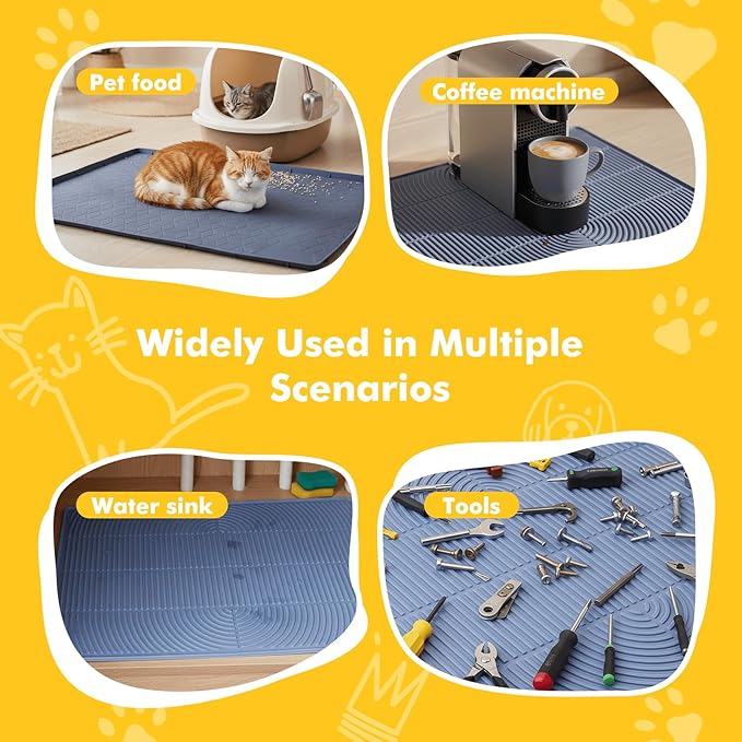 Extra Large Cat Litter Mat 47"X35", Waterproof Silicone Mat for Litter Box Areas, Multi-Functional Floor Mat for Food and Water(Grey)