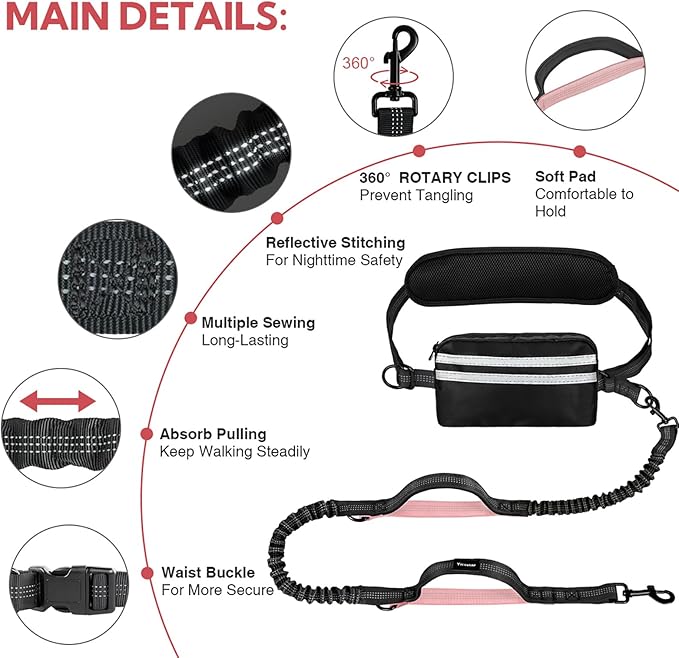 Hands Free Dog Leash, Waist Leash for Dog Walking, Hiking and Running,Adjustable Belt with Double Handle for Large Dogs and Medium Dogs, Dog Walking Accessories,Tangle Free,No Pull