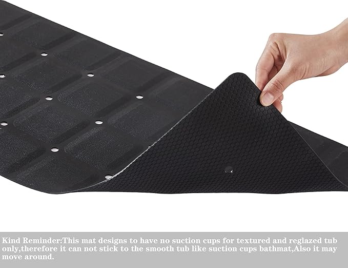 Foldable Non Slip Silicon Bath Mat Bathtub mat Shower mats no Suction Cups for Textured Tub and Reglazed Tub(Foldable - Black, 28-inch x 14-inch)