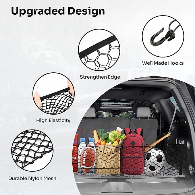 Cargo Net for Chevy Suburban Tahoe GMC Yukon&Yukon XL Cadillac Escalade 2021–2025 2026 Envelope Style Heavy Duty Elastic Mesh Trunk Cargo Organizer Easy Install Storage Net with Hooks