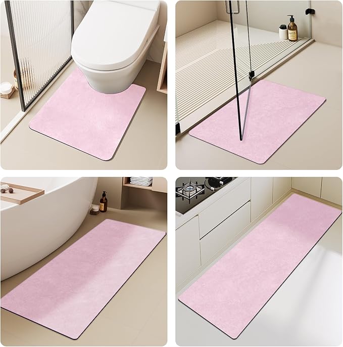 Bath Mat, Bathroom Rugs Non Slip Washable Thin Absorbent Quick Dry Bath Mat Fits Under Door Bathroom Floor Mat Perfect for Bath, Shower, or Sink 36"x60" Pink