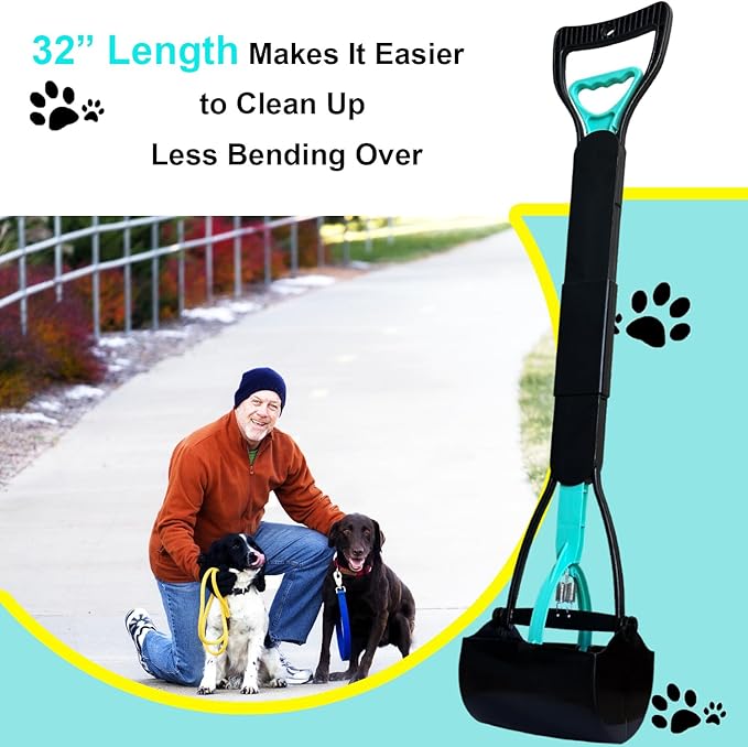 32" Tall Pooper Scooper, Large Pooper Scooper for Dogs Heavy Duty, Dog Pooper Scooper with Long Handle & High Strength Durable Spring, Foldable Dog Poop Pick Up (Bottom Seamless)