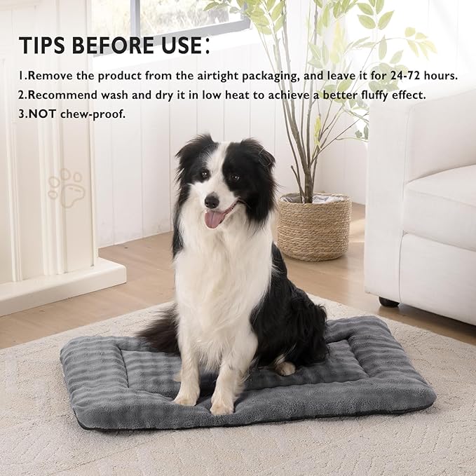 Dog Bed Mat Crate Pad for Large Dogs, Washable Soft Pet Sleeping Mat Kennel Pad with 3D Bubble Pattern, Grey, 36"x 23"