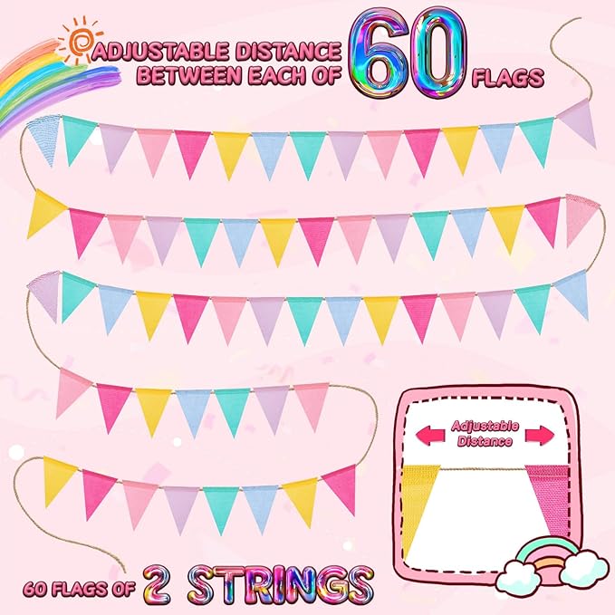 120 Flags/72ft Pennant Banner Flags Garland, Triangle Banner Pennant Flags on a String, Pastel Burlap Pennant Banner Garland Bunting Banner for Outdoor Birthday Party Decorations Pastel