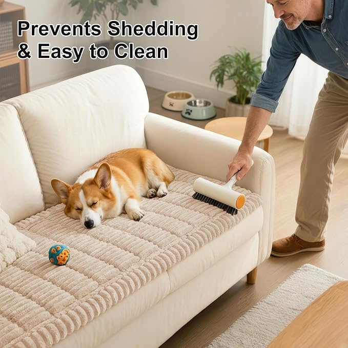 Smiry Couch Cover for Dogs, Non Slip Washable Sofa Protector for Pets, Soft Furniture Cover for Pet, Stylish Sofa Covers, Cozy Protect Against Fur, Dirt & Everyday Messes (Apricot, 35.4" x 63")