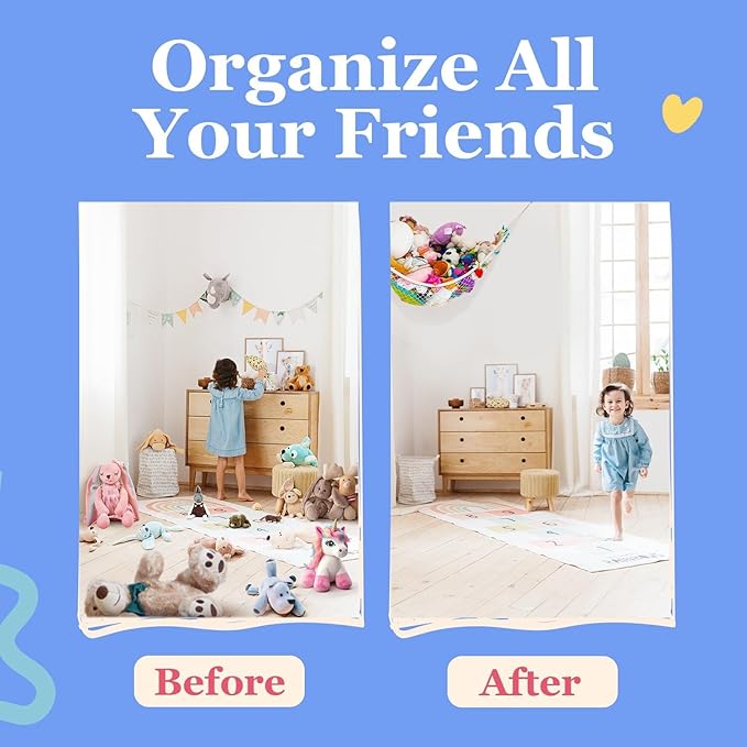 Stuffed Animal Hammock XL 2 Pack | Corner Stuffed Animal Storage & Plushie Net | Extra Large Toy Hammock for Stuffed Animals | Easy Hang, Hardware Included | White Bedroom Decor | by Lilly's Love