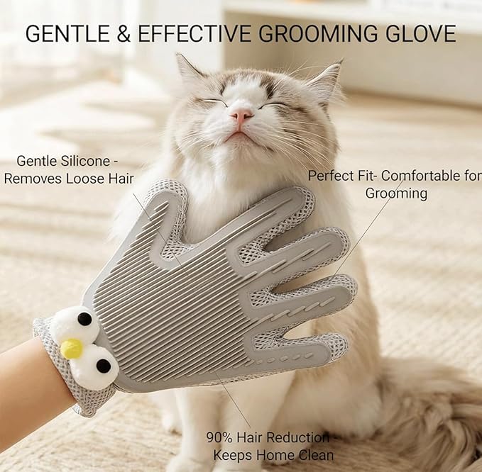 Pet Hair Remover Glove for Dogs & Cats - Deshedding Mitt & Grooming Brush - Gentle Massage Tool for Shedding Pets with Short or Long Fur - Bath Brush for Efficient Cleaning
