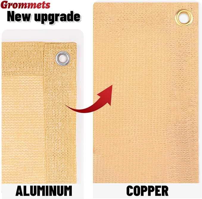 SUNNY GUARD Shade Cloth 4/6/8/10/12 FT Sun Shade Screen Fabric Shade Cover Tarp with Grommets for Pergola Backyard Garden,6x6 FT Sand