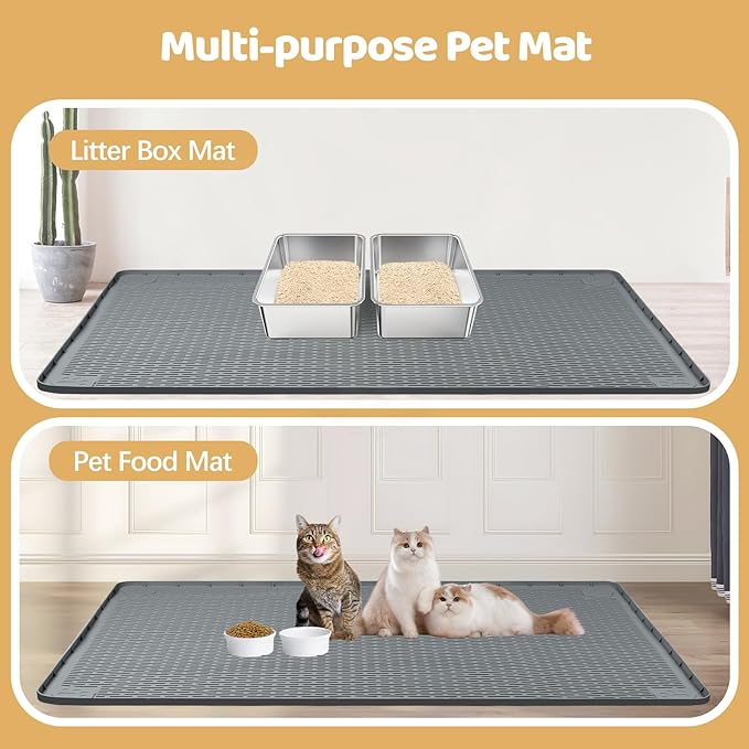 Bartuke Cat Litter Mat, XL Extra Large 57" x 40" Silicone Mat Litter Trapping Mat for Scatter Control, Soft on Kitty Paws, Easy to Clean (Dark Grey)