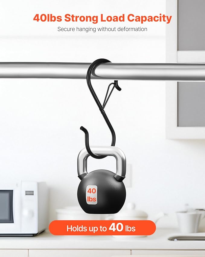 VEVOR S Hooks 36 Pack, 39.68 LBS Capacity for Bars up to 0.85 Inch, S Shaped Hooks with Safety Buckle, Heavy Duty Metal Hangers for Plants, Jeans, Clothes in Garden, Closet, Kitchen, Bedroom, Black
