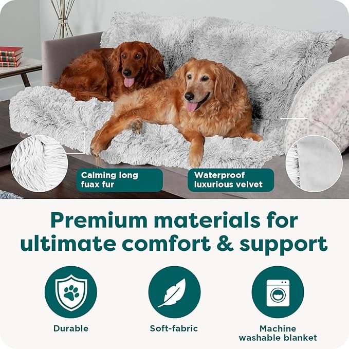 Furhaven Waterproof Throw Blanket for Dogs & Indoor Cats, Washable - Shaggy Plush Calming Long Faux Fur & Velvet Dog Blanket - Mist Gray, Medium