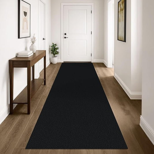 KOZYFLY Washable Runner Rug 3x10 ft Hallway Kitchen Runner Rugs with Rubber Backing Bobo Non Slip Entryway Runner Indoor, Long Carpet Runners for Hall Kitchen Entryway, Black