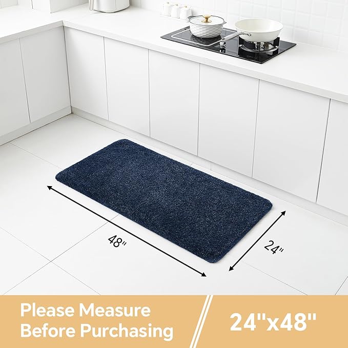 Navy Blue Bathroom Rugs 24"x48" – Long Plush Non-Slip Bath Mat, Absorbent & Washable Microfiber Runner Rug – Perfect for Tub, Sink, or Washroom