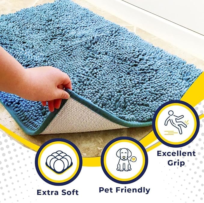 Muddy Mat® | Super Absorbent Door Mat Indoor, Microfiber Quick Dry Chenille Entryway Rug, Non-Slip Front Door Mat, Indoor Mats for Entryway, Machine Washable Pet Rug, Sky Blue 36" x 120"