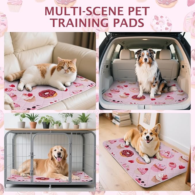 IEUUMLER Washable Pee Pads for Dogs, 2 Pack Cake Pattern Reusable Waterproof Puppy Potty Pads, Non-Slip Absorbent Pet Training Pads for Playpen Crate Bed EU015 Pink Cake, 48x36