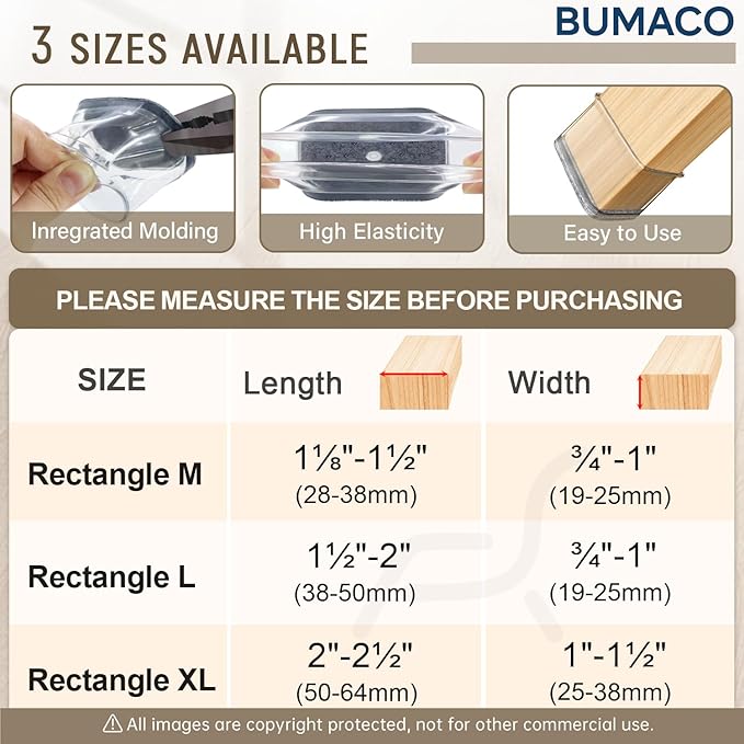 BUMACO Chair Leg Floor Protectors Rectangle Chair Leg Protectors for Hardwood Floors Silicone Pads Covers to Protect Floors(Clear-20 Pcs, Rectangle L (Fit L:1-1/2” ~ 2”,W:3/4”~1”)