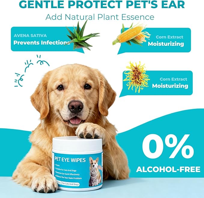 Falatong Gentle Pet Eye Wipes, Hypoallergenic Tear Stain Remover for Cats and Dogs, 100 Count Unscented Cleaning Pads with Adequate Fluid Content