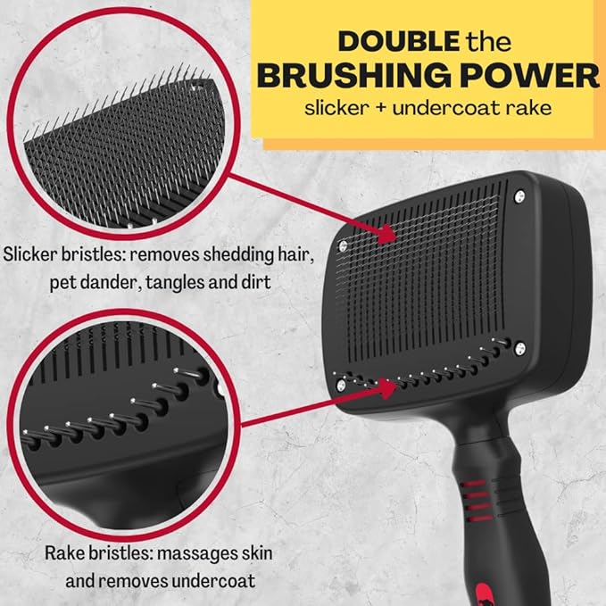 Nalako Self Cleaning Slicker Brush and Undercoat Rake, Dog Brush for Shedding, Remove Loose Dog Hair, Fur, Undercoat and Mats, Medium & Long Haired Dogs, for Husky, GSD, Shepherd, Double Coats
