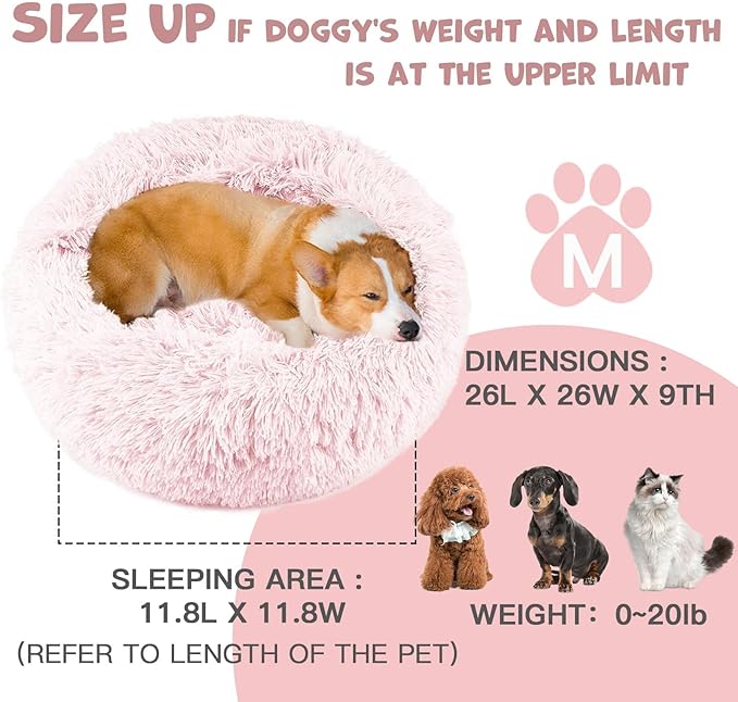 Himax Calming Anti-Anxiety Dog Bed for Medium Dogs With Attached Blanket - Pink, Fluffy, Washable (20"/26"/35")