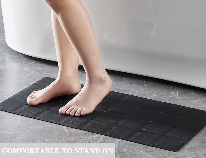 Foldable Non Slip Silicon Bath Mat Bathtub mat Shower mats no Suction Cups for Textured Tub and Reglazed Tub(Foldable - Black, 28-inch x 14-inch)