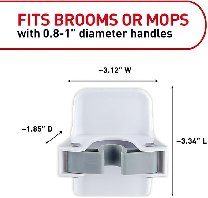 Command Broom and Mop Grippers Wall Hook, Damage Free Hanging Wall Mount Broom and Mop Holder, No Tools Household Cleaning Organizer for Living Spaces, 6 Hangers and 16 Strips (Pack of 4)