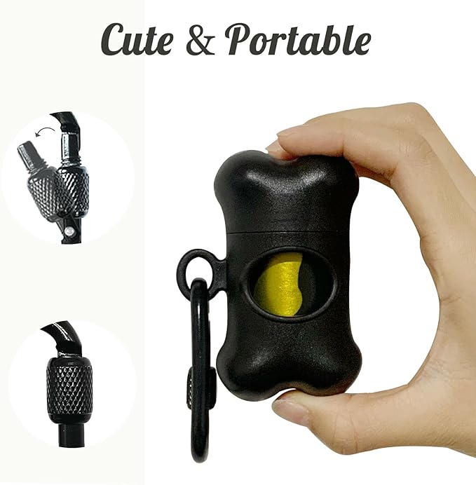Bone Shaped Dog Waste Bag Dispenser with Leakproof Bags, 2 Holders, 30 Bags, Black
