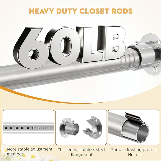 1.3 Inch Diameter Closet Rods for Hanging Clothes 17-28 Inch Adjustable, Metal Heavy Duty Closet Pole, Silver Closet Bar for Hanging Clothes, Suitable for Closet, Wardrobes, Bathroom, Windows