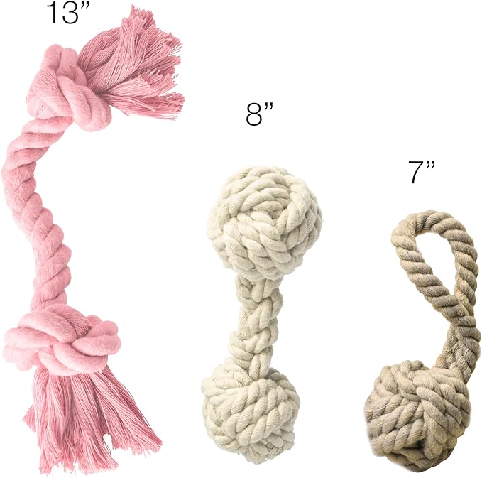Pet Passion Brady The Rope Tug Toy 3-Pack Organic Cotton Dog Rope Pull Toys for All Pet Breeds, Pink Salt, One Size