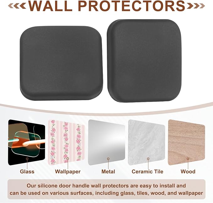 PATIKIL 10Pcs Door Knob Wall Protector, 1.6" Square Silicone Door Stoppers Self Adhesive Handle Bumper Cushion Pad Quiet Wall Protector for Fridge Home Office, Black(0.3" Thickness)